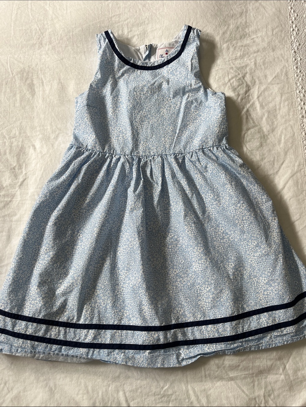 Classic Prep Blue & White Cotton Floral Dress with Exposed Zipper & Pockets